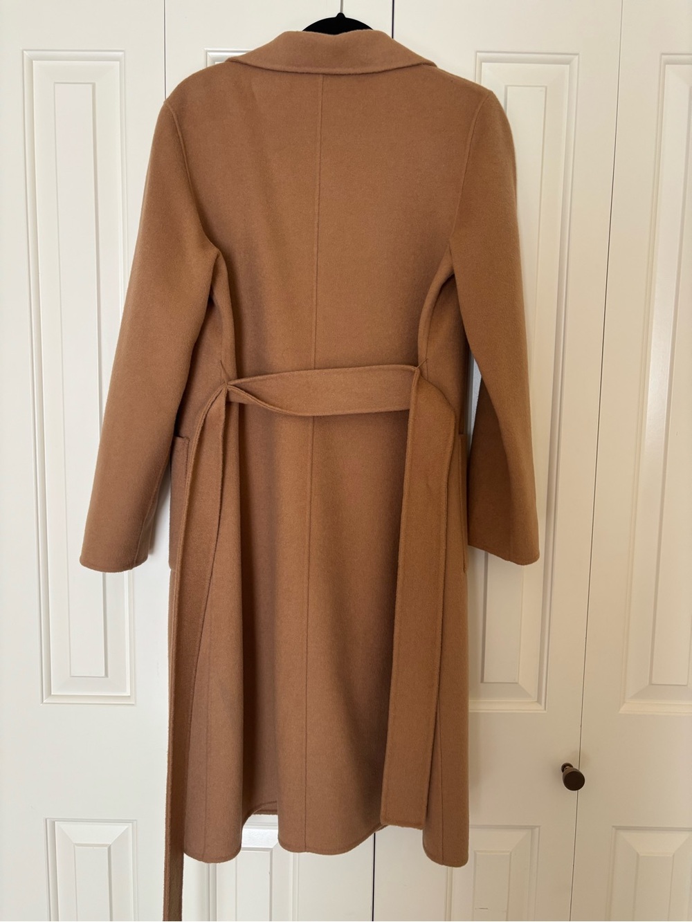 Camel Belted Wool-Blend Wrap Coat - Women's - Picture 3 of 5